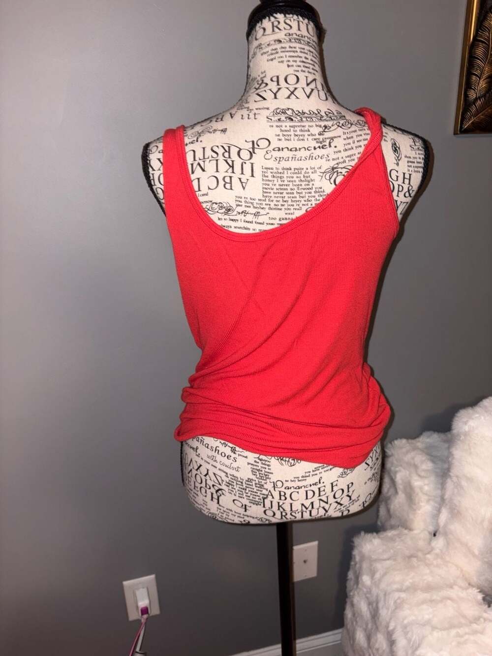T2K Bebe Red Ribbed Rhinestone Logo Tank Top Size Large - Picture 2 of 4